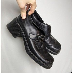 Vintage White Mountain Womens 7.5 Monkstrap Heels Buckle 5593Z Black Leather Y2K